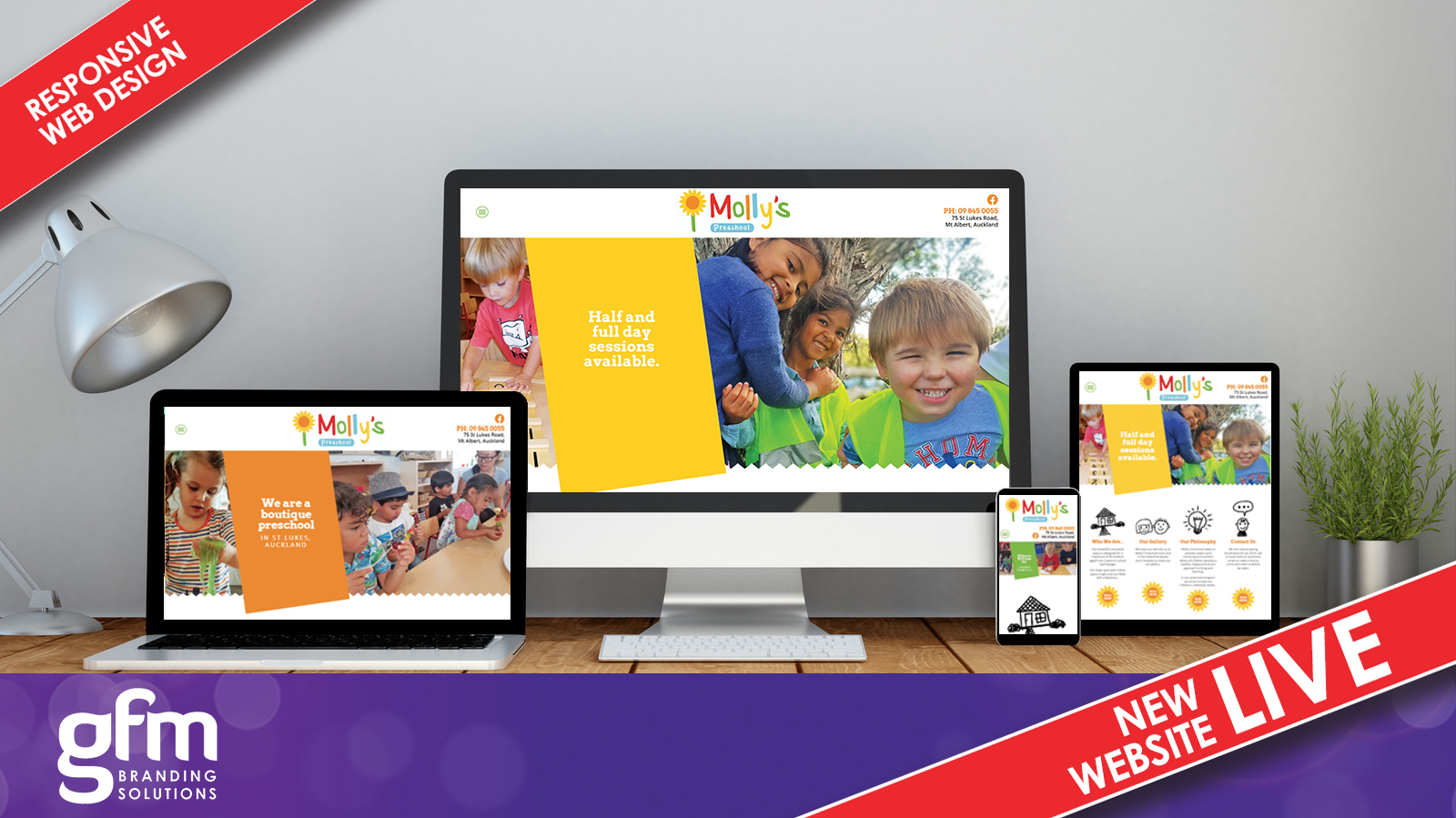 Mollys Preschool fully responsive website design on multiple screens